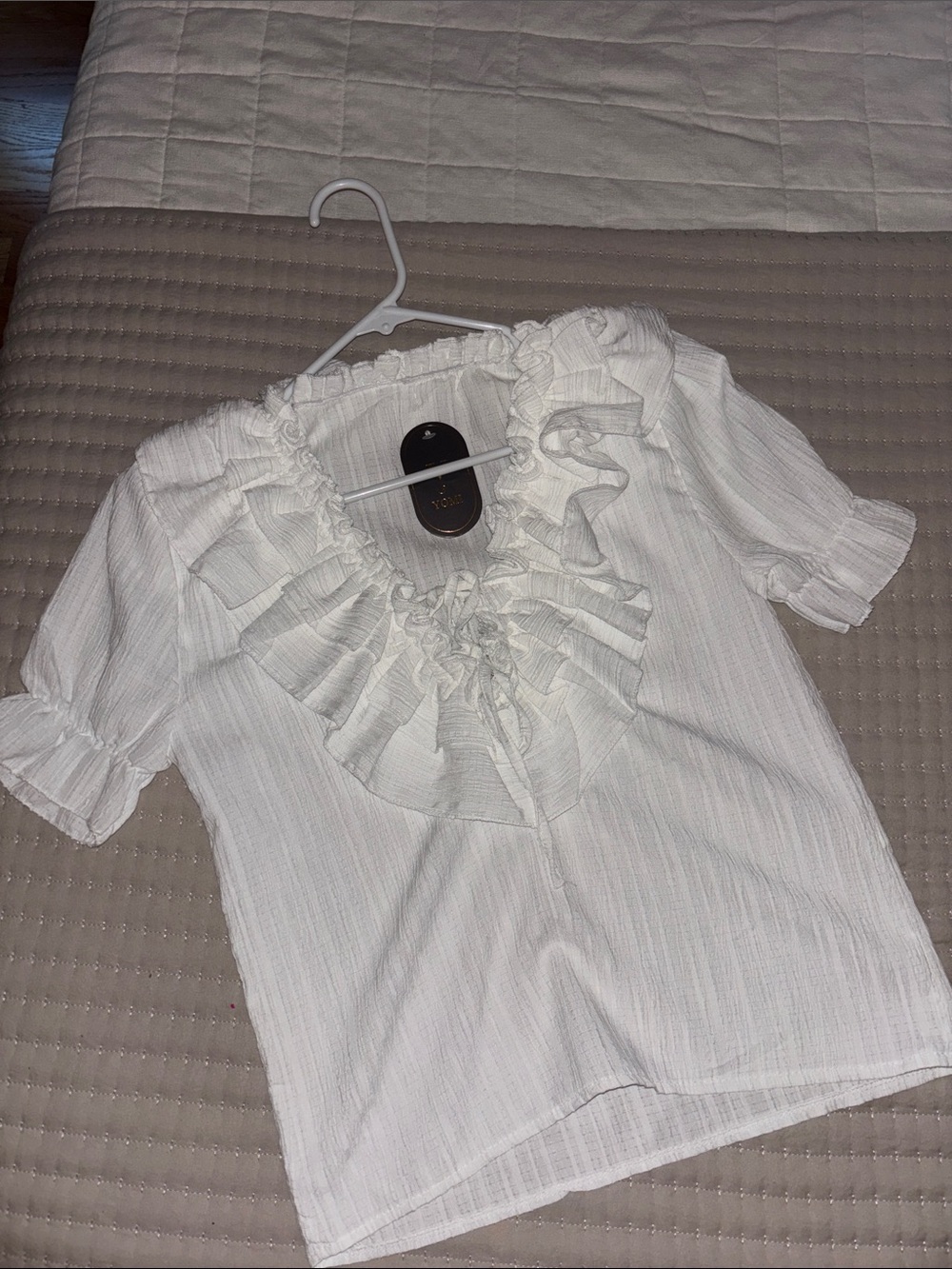 White Ruffle V-Neck Women’s Top